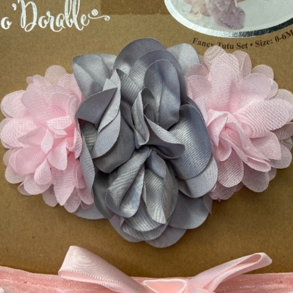 So ‘Dorable Pink￼ Grey Floral Fancy Tulle Tutu 2 PC Set Baby Girl Size 0-6M NWT - Picture 2 of 9